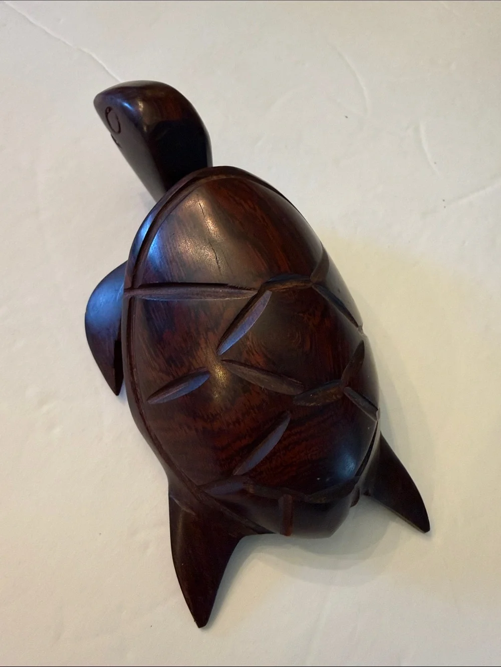 Vintage Hand Carved Wood Turtle Figurine Sea Turtle Sculpture Home Decor